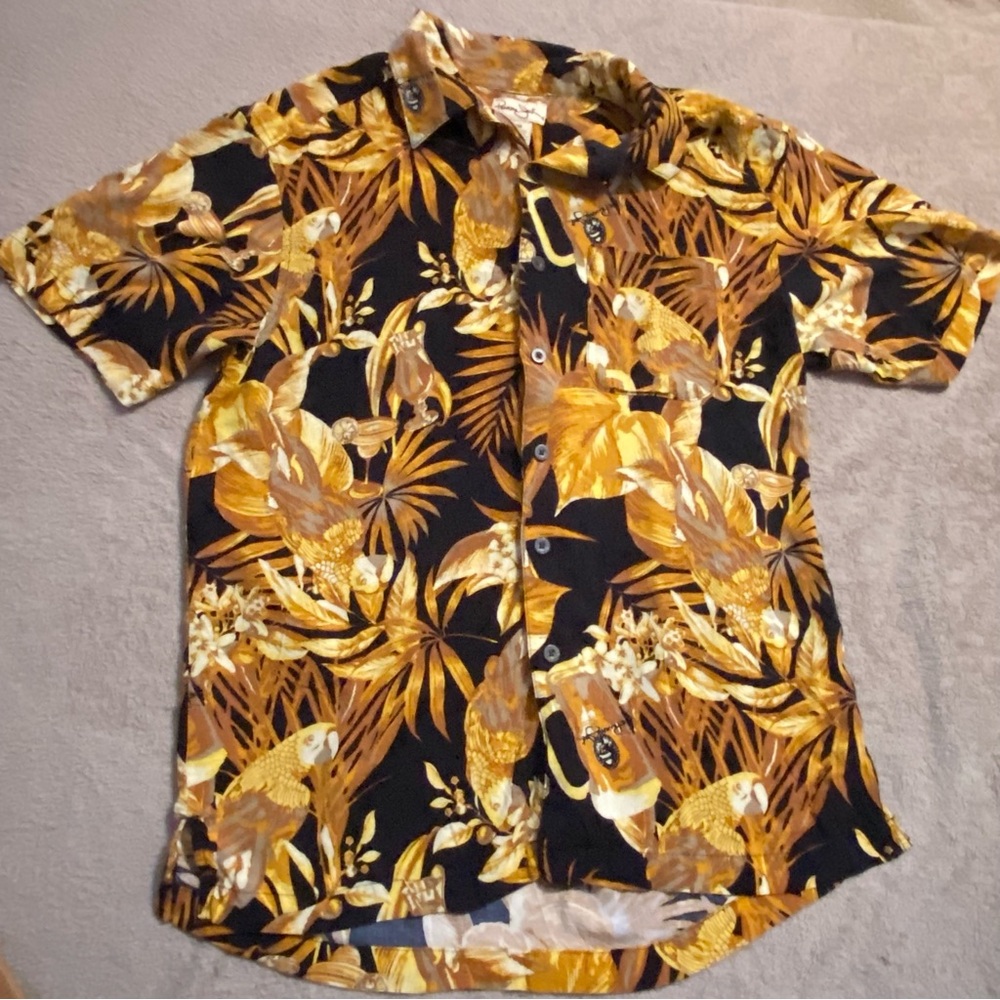 Tropical Print Men's Shirt Panama jack vintage rayon M Hawaiian